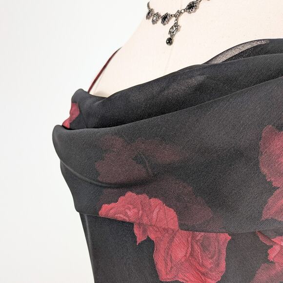 Vintage Betsy Adam Prom Dress Maxi Gown 6 Black Red 90s Y2K Floral Fairy Goth - Picture 5 of 8